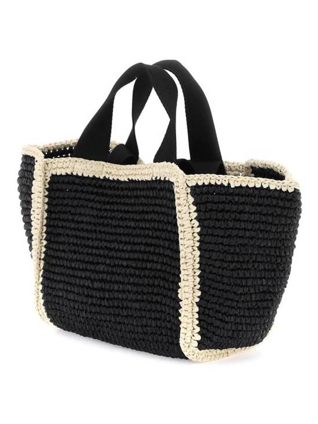 Embroidered Logo Woven Tote Bag Black - MARNI - BALAAN 3