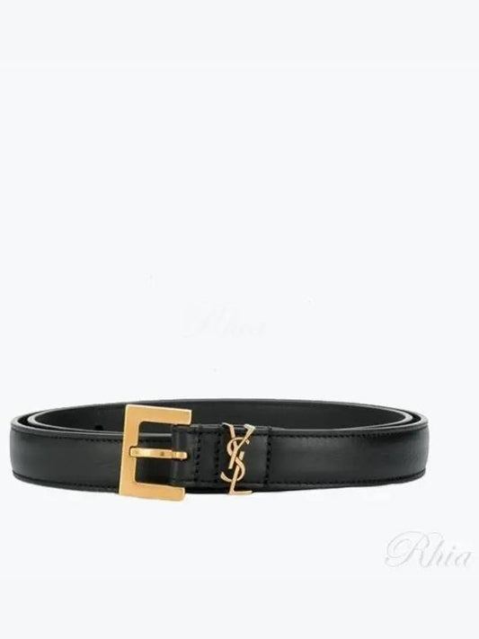 Monogram Square Leather Belt Black - SAINT LAURENT - BALAAN 2