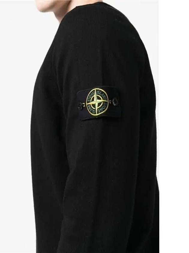 Wappen Patch Crew Neck Cotton Knit Top Black - STONE ISLAND - BALAAN 6