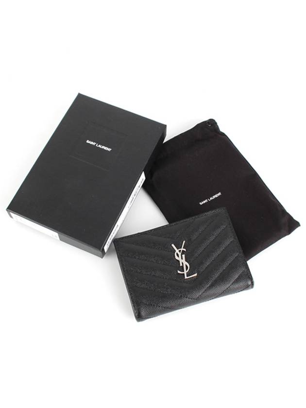 Matelasse Monogram Quilting Zipper Card Wallet Black - SAINT LAURENT - BALAAN 5