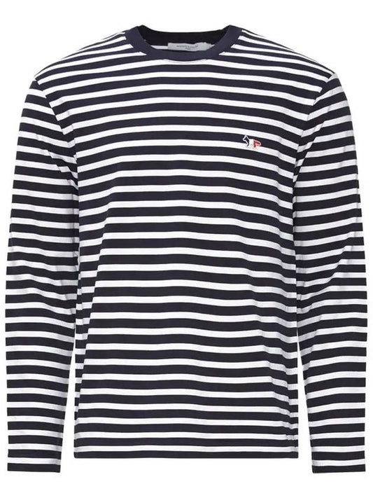 Fox Logo Stripe Long Sleeve T-Shirt Navy - MAISON KITSUNE - BALAAN 2