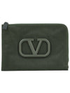 V Logo Nylon Clutch Bag Khaki - VALENTINO - BALAAN.