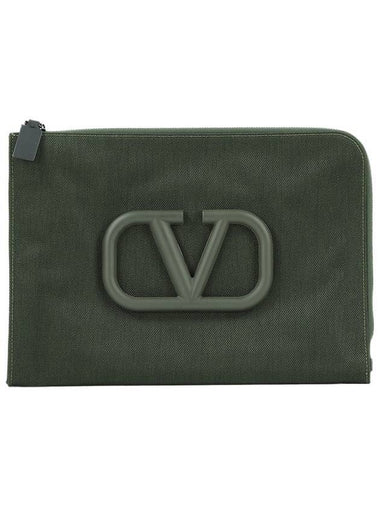 Nylon V Logo Clutch Bag Khaki - VALENTINO - BALAAN 1