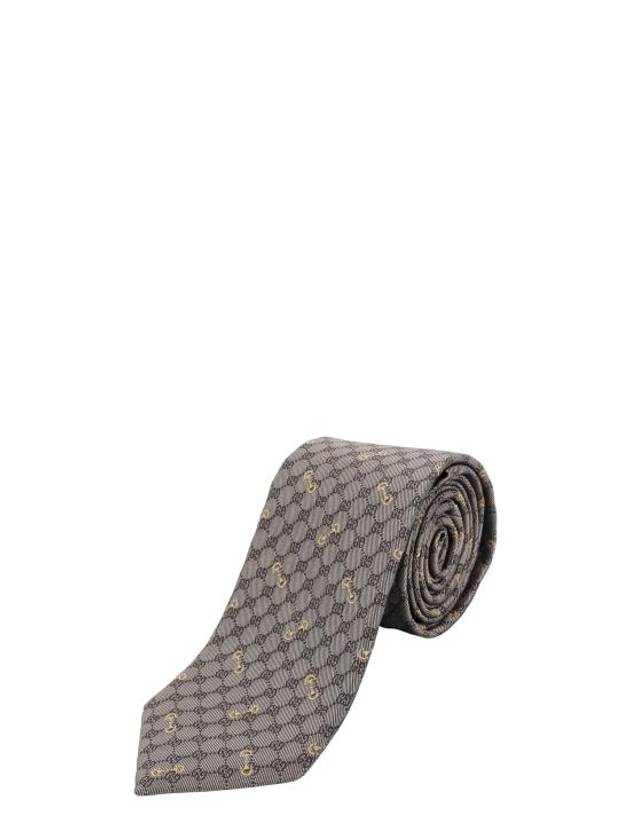 GG Horsebit Embroidery Silk Jacquard Tie Brown - GUCCI - BALAAN 1