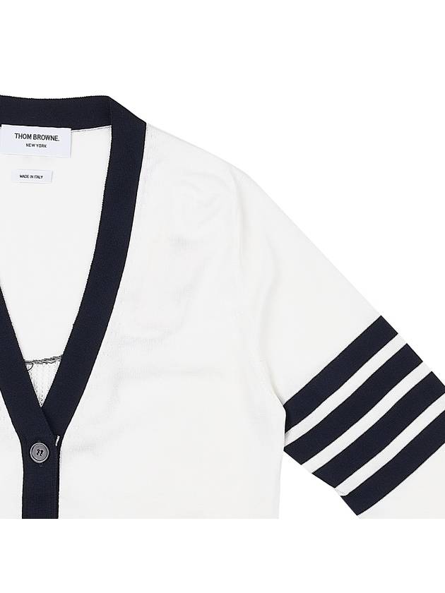 Cotton Hector Pointelle 4-Bar V-Neck Cardigan White - THOM BROWNE - BALAAN 6