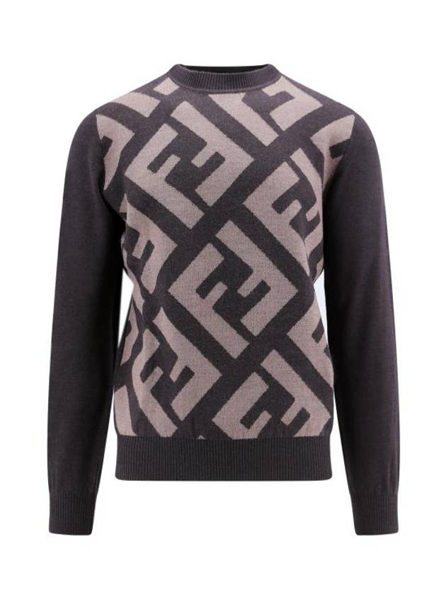 Monogram Jacquard Wool Crewneck Knit Top Brown - FENDI - BALAAN 1