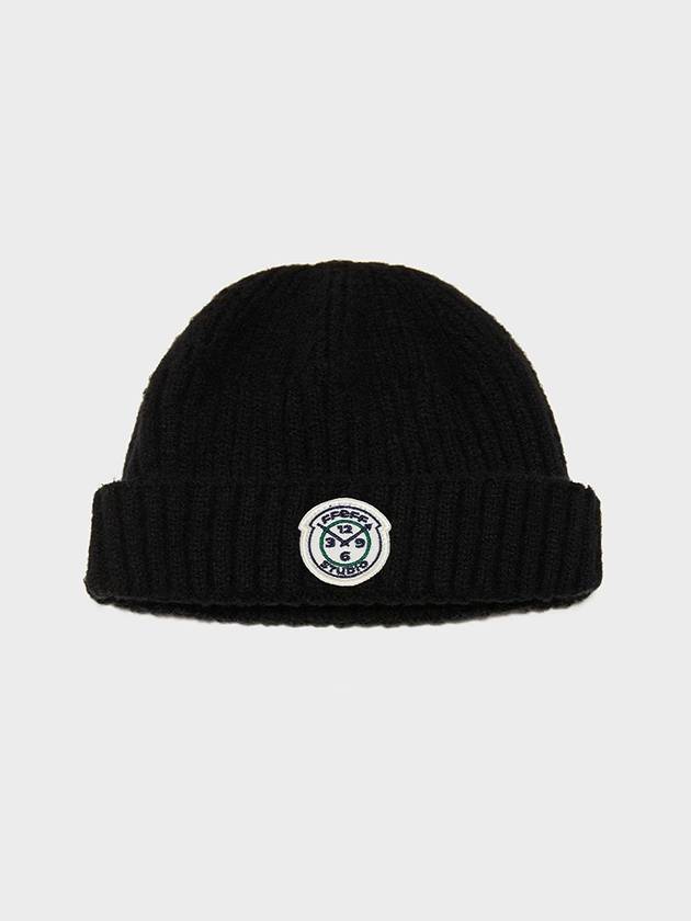 Signature Wappen Wool Short Beanie Black - FFEFF STUDIO - BALAAN 1