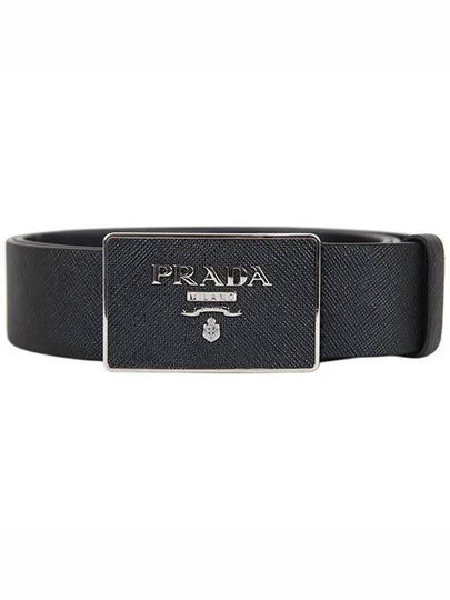 Metal Buckle Saffiano Leather Belt Black - PRADA - BALAAN 2