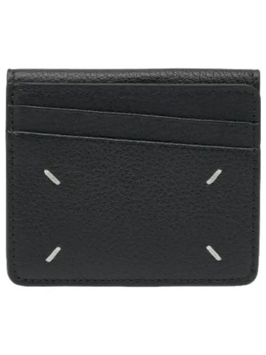 Stitched Slim Pocket Card Holder Black Wallet - MAISON MARGIELA - BALAAN 1