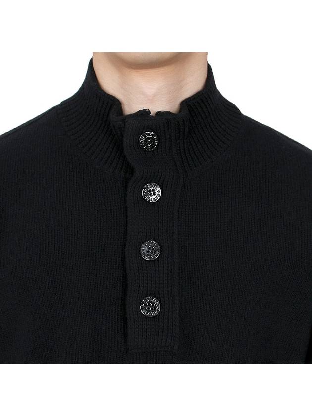 Wappen Patch Half Button Lambswool Knit Top Black - STONE ISLAND - BALAAN 7