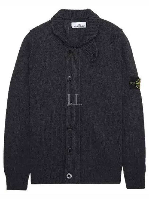 Men's Patch High Neck Lambswool Knit Cardigan Charcoal - STONE ISLAND - BALAAN 2