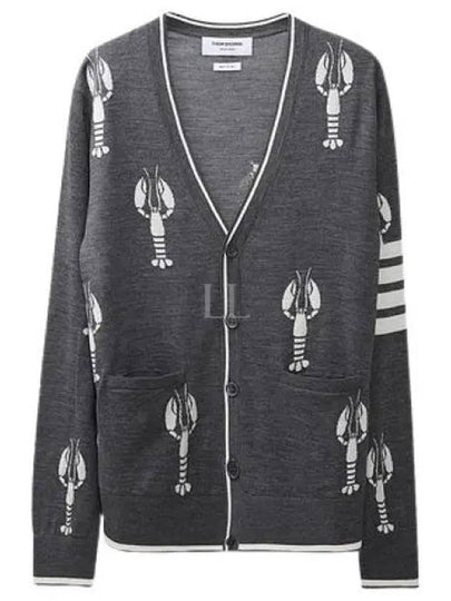 Lobster Merino Relaxed V-neck Cardigan Medium Grey - THOM BROWNE - BALAAN 2