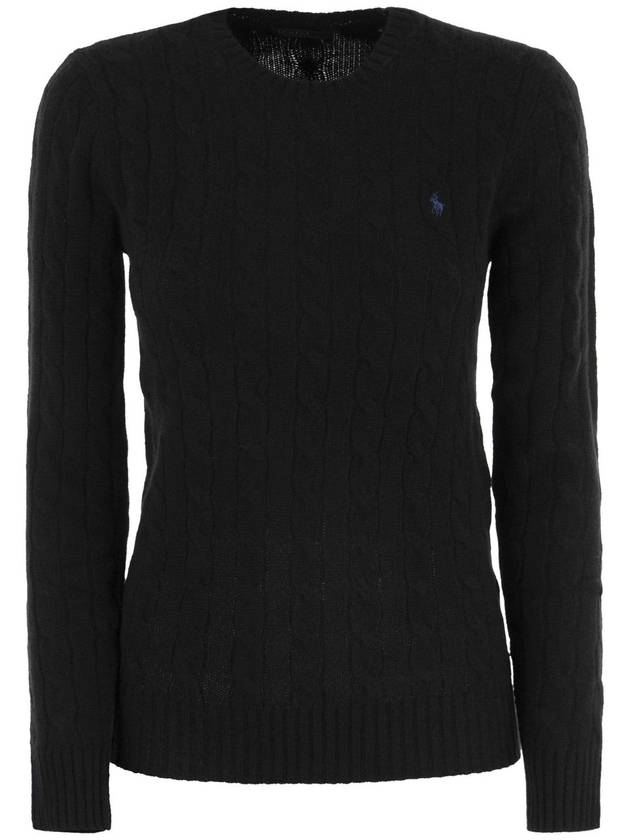 Embroidered Logo Pony Cable Knit Top Black - POLO RALPH LAUREN - BALAAN 2