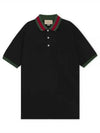 Men's Web Motif Stripe Collar Short Sleeve Polo Shirt Black - GUCCI - BALAAN 2