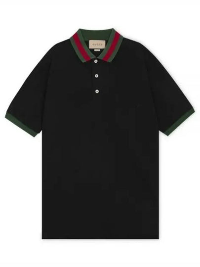 Men's Web Motif Stripe Collar Short Sleeve Polo Shirt Black - GUCCI - BALAAN 2