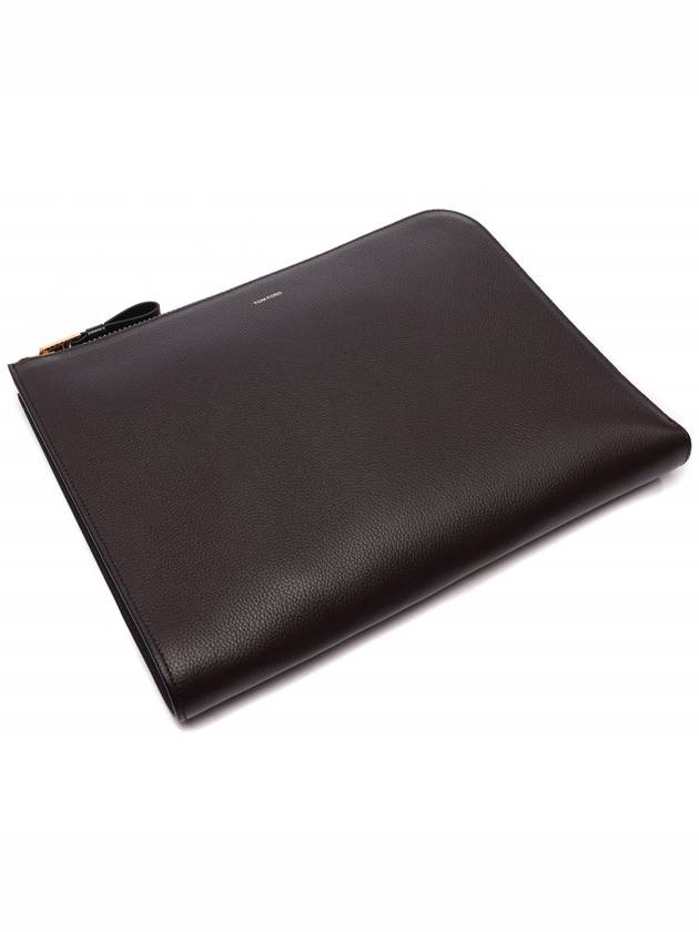 Logo Grain Leather Buckley Clutch Bag Brown - TOM FORD - BALAAN 6