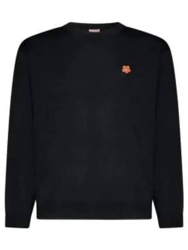 Boke Flower Wool Crew Neck Knit Top Black - KENZO - BALAAN 2