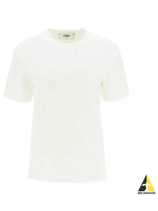 FF All Overture Logo Viscose Jersey Short Sleeve T-Shirt White - FENDI - BALAAN.