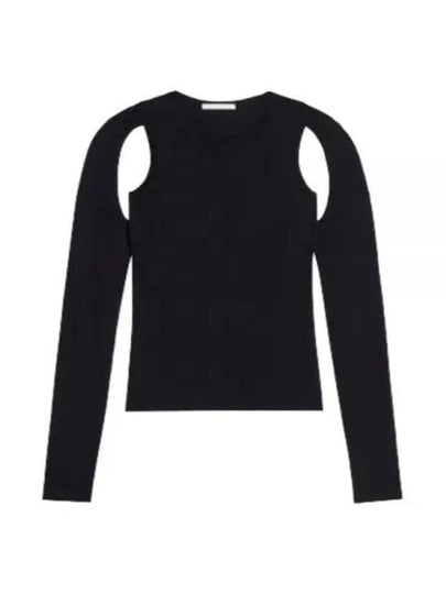 Cutout Cotton Long Sleeve T-Shirt Black - HELMUT LANG - BALAAN 2