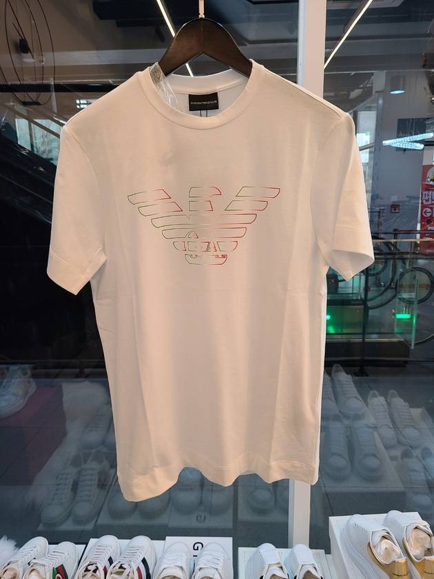 Stencil Logo Print Short Sleeve T-Shirt White - EMPORIO ARMANI - BALAAN 7