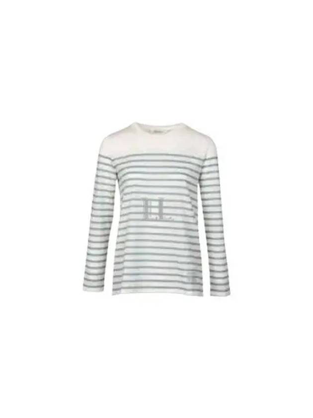 Women's M Logo Hem Striped Cotton Long Sleeve T-Shirt White Blue - MAX MARA - BALAAN 2