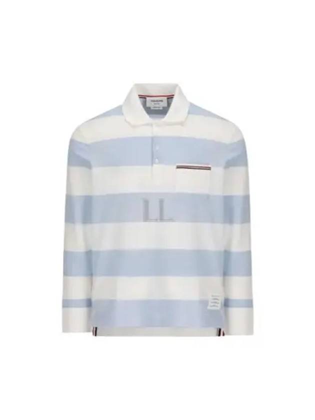 Men's Rugby Stripe Pick Pocket Polo Shirt Light Blue - THOM BROWNE - BALAAN 2