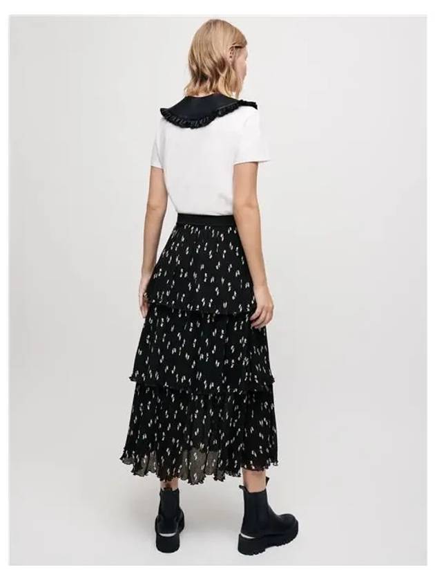 Bow Print Pleated Skirt Black - MAJE - BALAAN 4