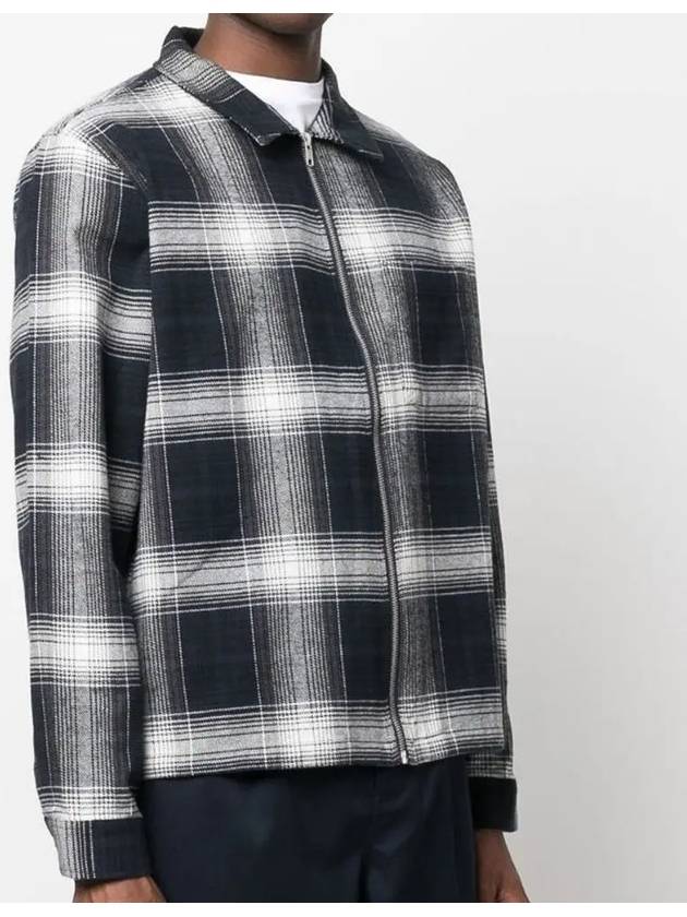 Men's Shadow Plaid Zip-Up Jacket Navy - STUSSY - BALAAN 4