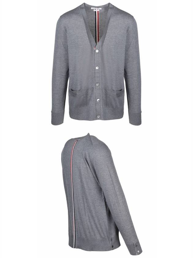 Men's Classic Three-Stripe Backstripe Wool Cardigan Grey - THOM BROWNE - BALAAN 5