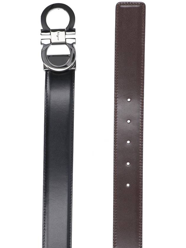 Double Gancini Reversible Leather Belt Black Auburn - SALVATORE FERRAGAMO - BALAAN 3