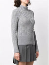 Women's 4 Bar Irish Pointelle Cable Merino Wool Turtleneck Grey - THOM BROWNE - BALAAN 4