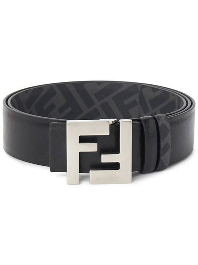 FF Square Buckle Reversible Leather Canvas Belt Black - FENDI - BALAAN 2