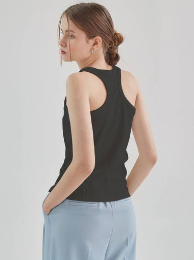 Flax cotton spandex ribbed sleeveless Uneck inner tank top_black - ARIFF - BALAAN 1