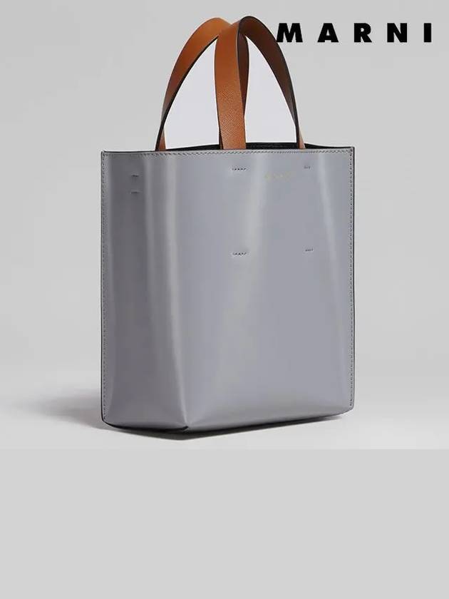 Color Block Logo Print Leather Tote Bag Grey - MARNI - BALAAN 3