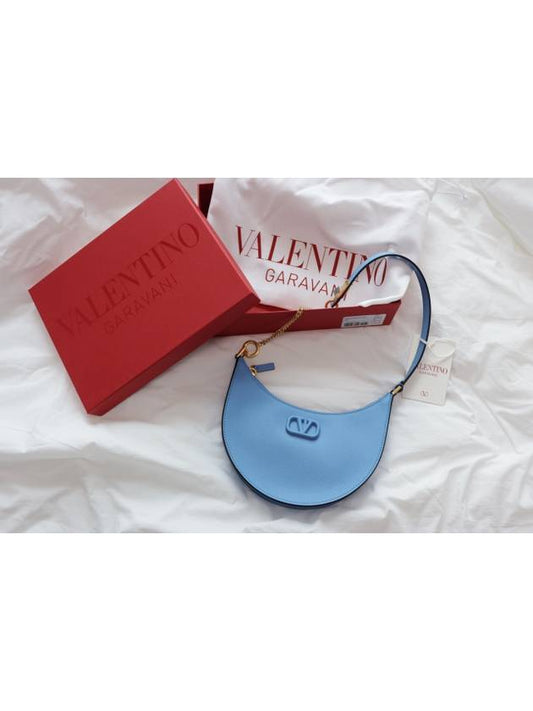 V Logo Hobo Leather Shoulder Bag Sky Blue - VALENTINO - BALAAN 2