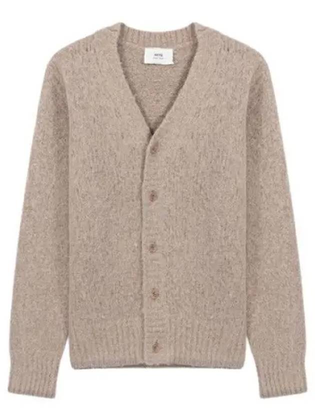 Brushed Wool Alpaca Cardigan Beige - AMI - BALAAN 2