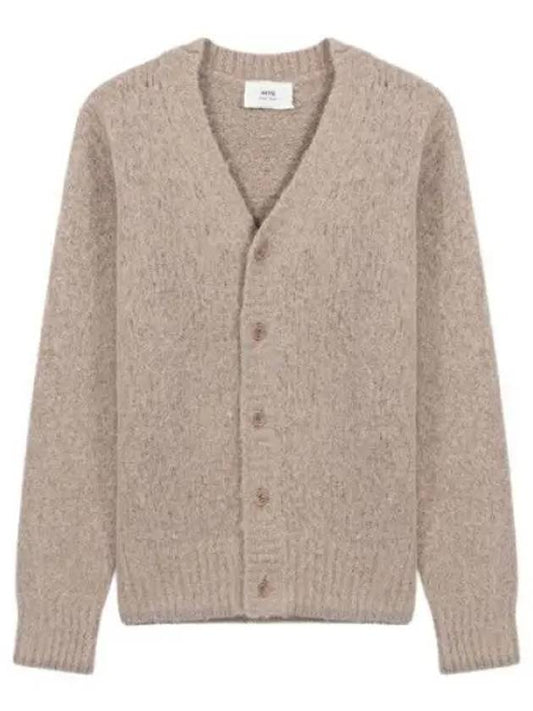 Brushed Wool Alpaca Cardigan Beige - AMI - BALAAN 2