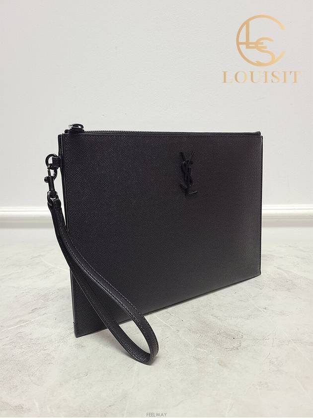 Used luxury goods Lewis It Black YSL monogram leather strap clutch bag - SAINT LAURENT - BALAAN 4