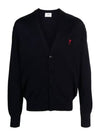 Red Heart Logo Merino Wool Cardigan Navy - AMI - BALAAN 2