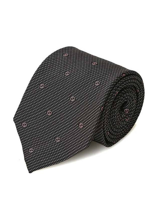 GG Dot Pattern Silk Tie Black Pink - GUCCI - BALAAN.