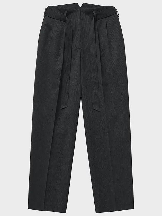 Belted Two-Chin Wide Slacks Grey - NOIRER FOR WOMEN - BALAAN 3