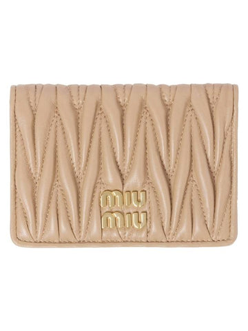 Matelasse Nappa Leather Card Wallet Beige - MIU MIU - BALAAN 1