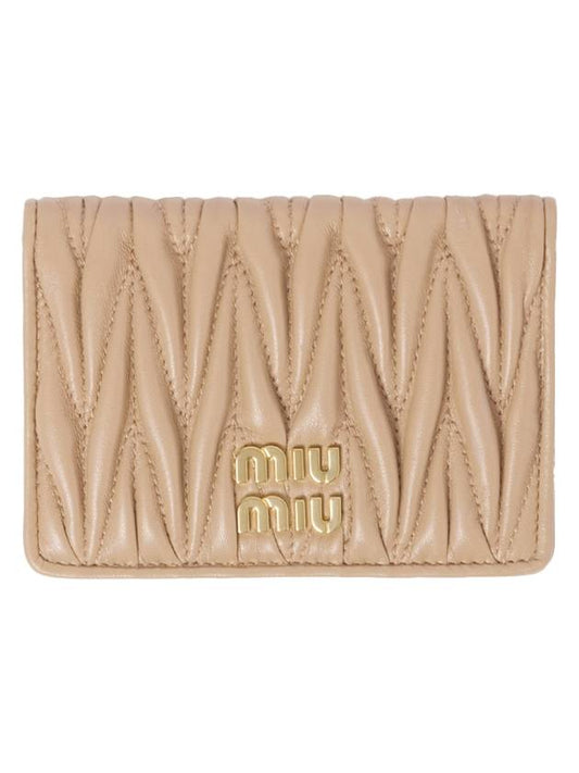 Logo Matelasse Leather Card Holder Beige - MIU MIU - BALAAN 1