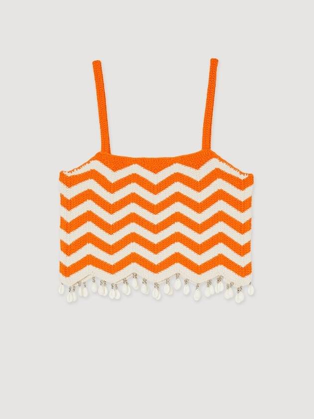 Stone Fringe Cowrie Shell Detail Crop Knit Top Orange - SANDRO - BALAAN 2