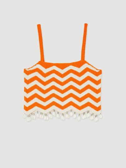 Stone Fringe Cowrie Shell Detail Crop Knit Top Orange - SANDRO - BALAAN 2