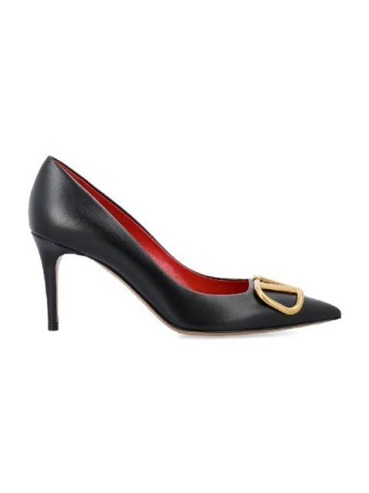 V Logo Leather Pumps Black - VALENTINO - BALAAN 1