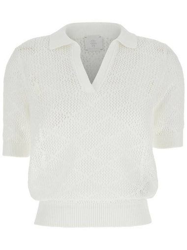 White Knitted Polo With Neckline Cotton Woman - ELEVENTY MILANO - BALAAN 1