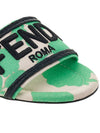 Rose Print Embroidered Logo Canvas Slide Slippers Green - FENDI - BALAAN 10