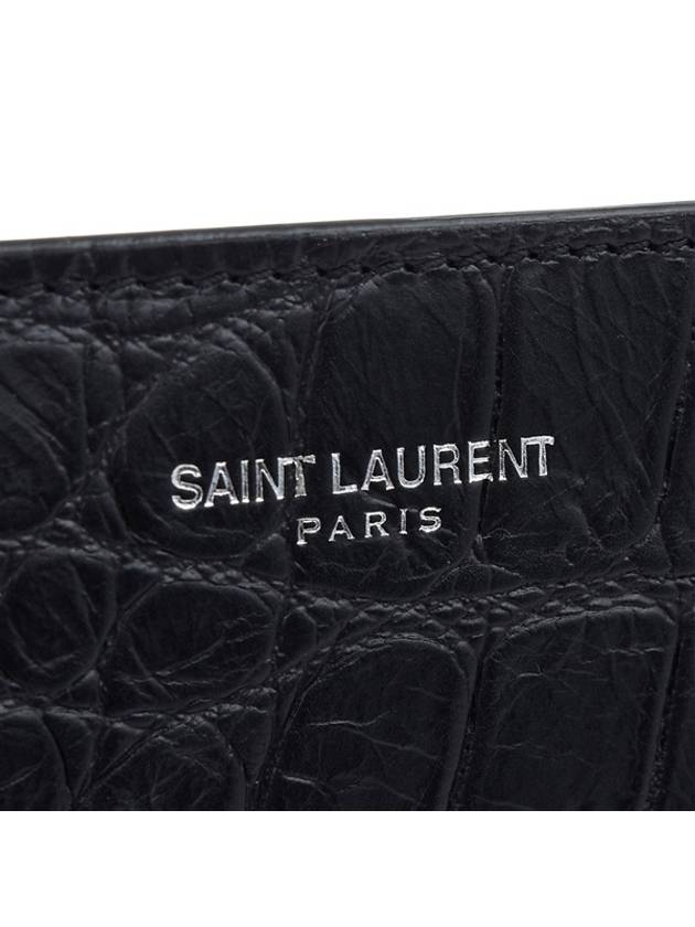 Crocodile Embossed Leather Half Wallet Black - SAINT LAURENT - BALAAN 6