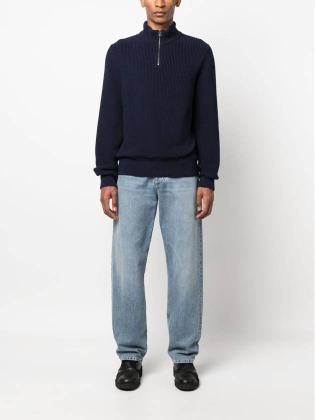 Mock Neck Half Zip-Up Knit Top Navy - A.P.C. - BALAAN 3